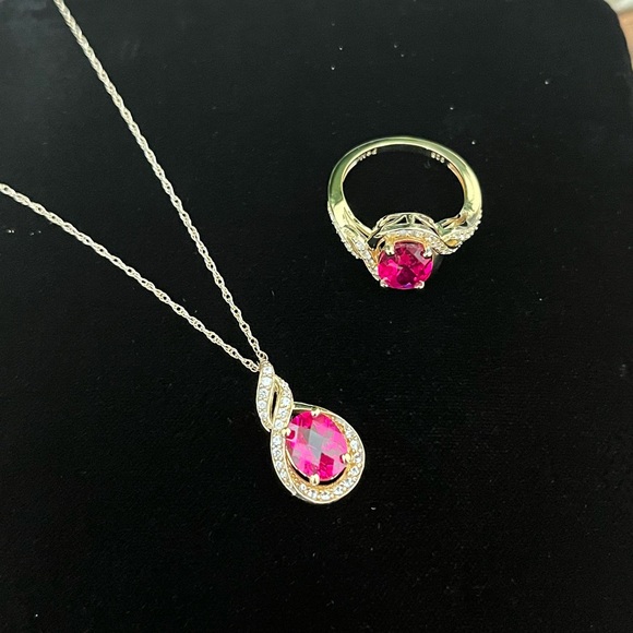 Genuine Ruby Vermeil Necklace, Bracelet, Earring, and Ring Set - Picture 6 of 14